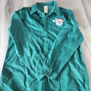 NEW Disney Parks Green Mickey Mouse Christmas Corduroy Button Up Shirt